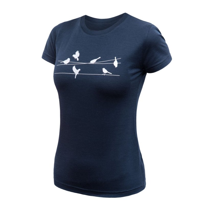 SENSOR MERINO ACTIVE SONGBIRDS dámské triko kr.rukáv deep blue XL - Barva: modrá, Velikost: XL