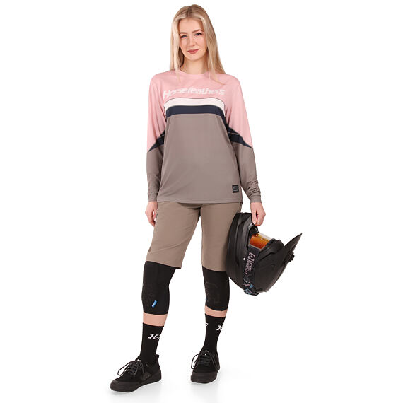 Dámský cyklistický dres Horsefeathers Quantum - dlouhý rukáv, lotus/taupe (růžovo-hnědá)