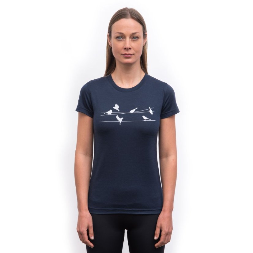 SENSOR MERINO ACTIVE SONGBIRDS dámské triko kr.rukáv deep blue XL - Barva: modrá, Velikost: XL