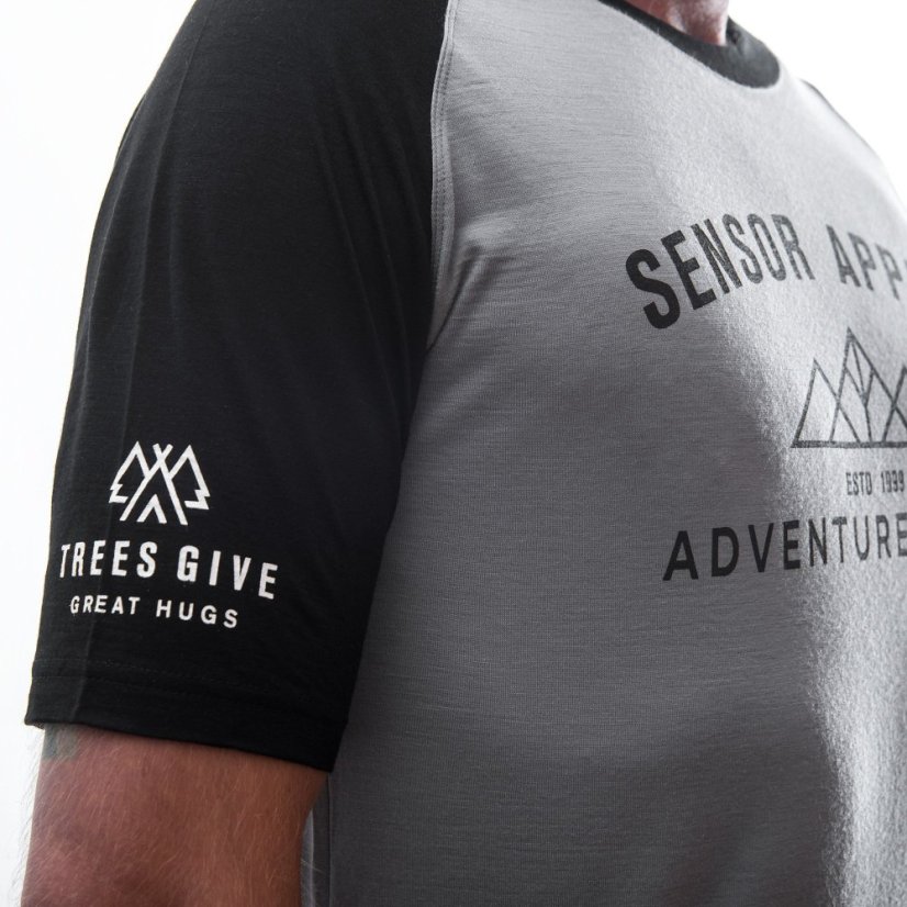 SENSOR MERINO ACTIVE ADVENTURE pánské triko kr.rukáv šedá/černá S - Barva: černá, Velikost: S