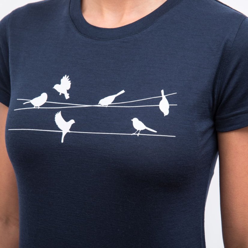 SENSOR MERINO ACTIVE SONGBIRDS dámské triko kr.rukáv deep blue XL - Barva: modrá, Velikost: XL
