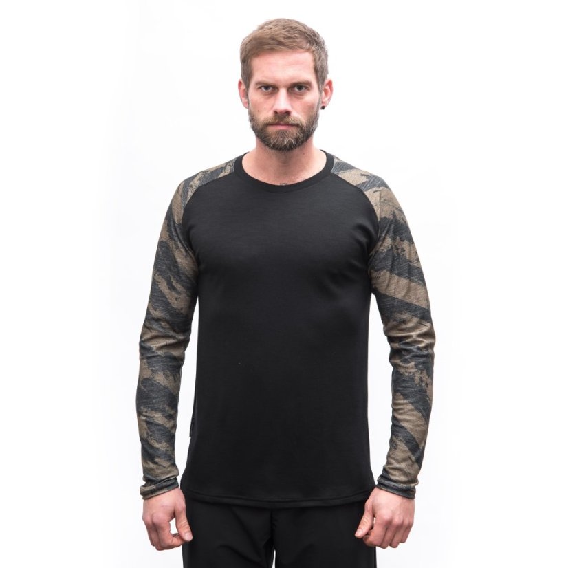 SENSOR MERINO BLEND IMPRESS pánské triko dl.rukáv černá/brush XL - Barva: černá, Velikost: XL
