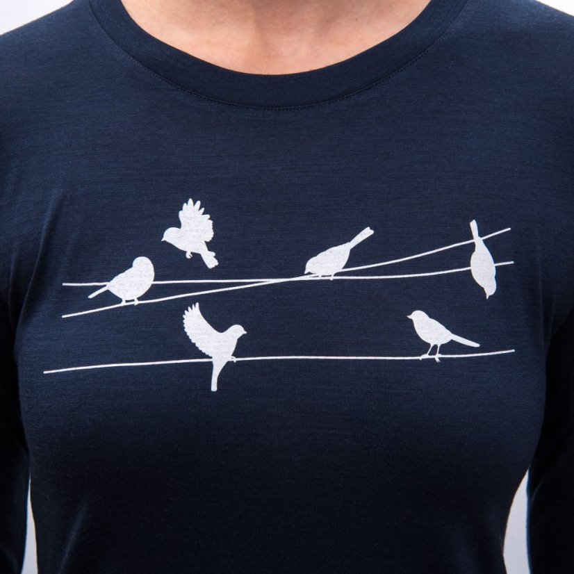 SENSOR MERINO ACTIVE SONGBIRDS dámské triko dl.rukáv deep blue L - Barva: modrá, Velikost: L
