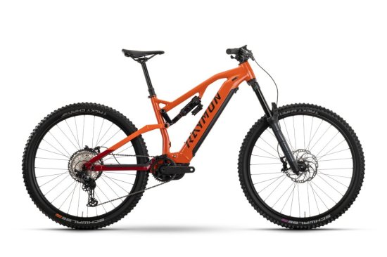 Celoodpružené horské elektrokolo Raymon TrailRay 170 Pro Tangerine Black
