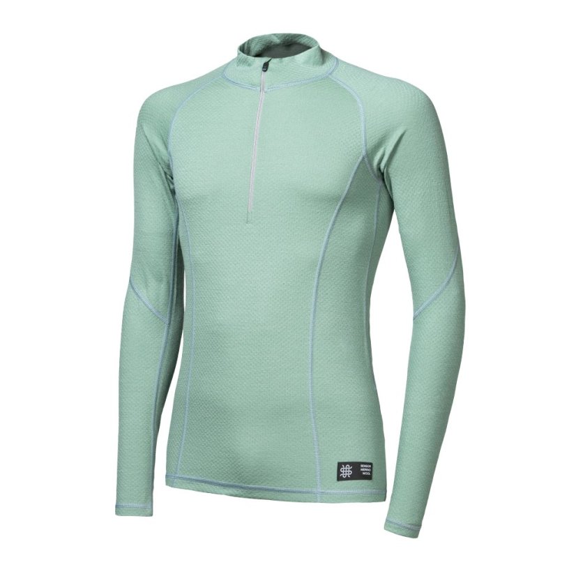 SENSOR MERINO DF pánské triko dl.rukáv zip basil green XL - Barva: zelená, Velikost: XL