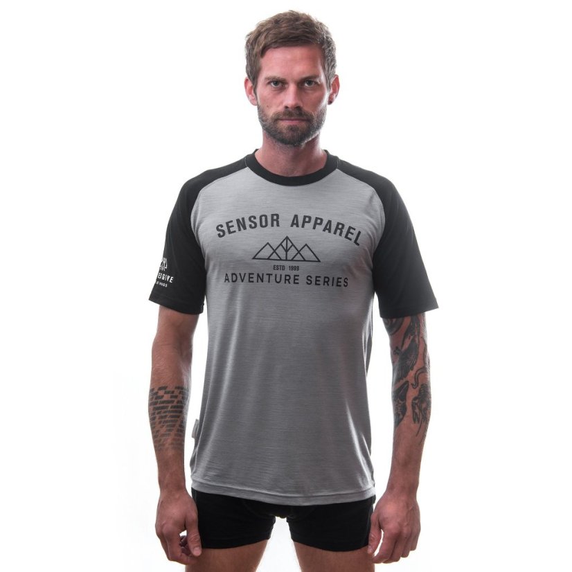SENSOR MERINO ACTIVE ADVENTURE pánské triko kr.rukáv šedá/černá S - Barva: černá, Velikost: S