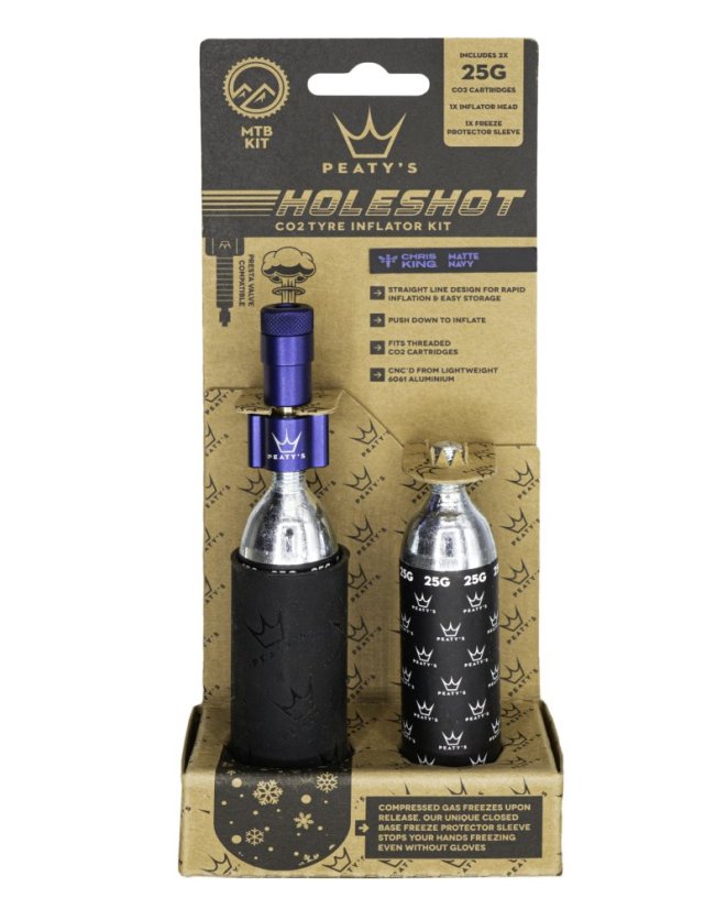 PEATY'S HOLESHOT CO2 PUMPA + BOMBIČKY 2 KS - MTB (25G) - NAVY (PPR-HTI-MTB-NVY-12)