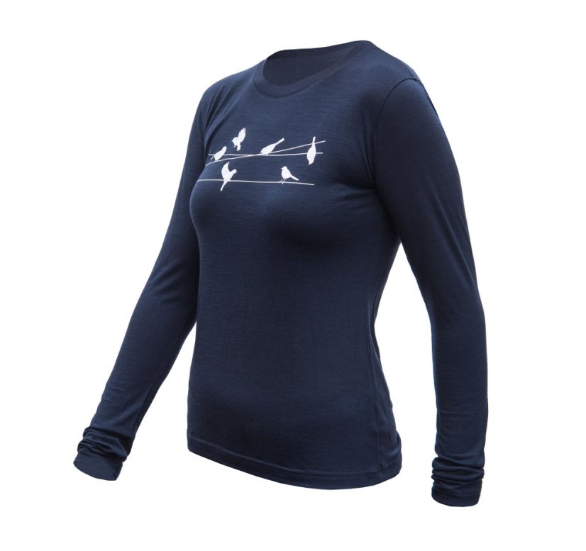 SENSOR MERINO ACTIVE SONGBIRDS dámské triko dl.rukáv deep blue L - Barva: modrá, Velikost: L