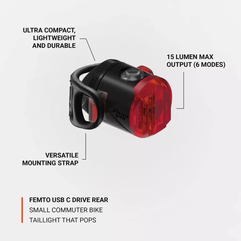 LEZYNE zadné svetlo FEMTO USB C StVZO - Varianta: červené
