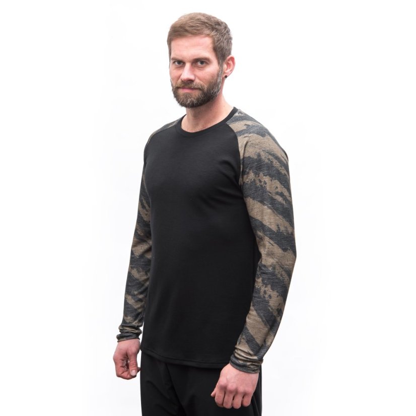 SENSOR MERINO BLEND IMPRESS pánské triko dl.rukáv černá/brush XL - Barva: černá, Velikost: XL