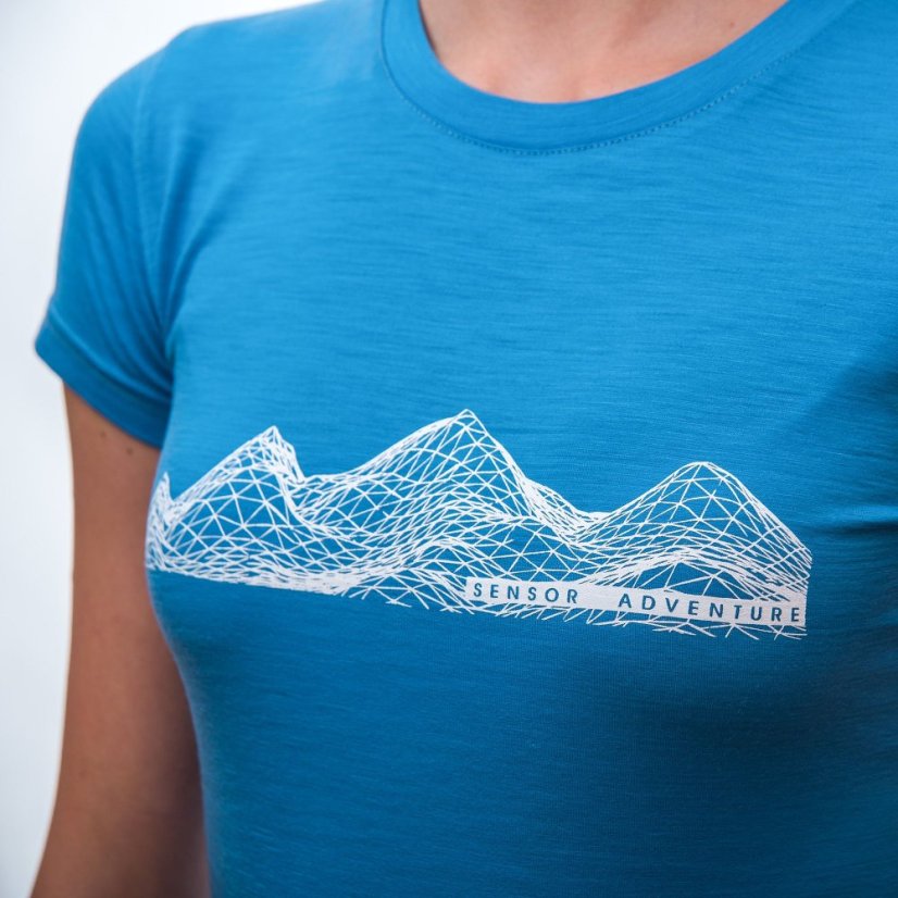 SENSOR MERINO ACTIVE MOUNTAINS dámské triko kr.rukáv modrá L - Barva: modrá, Velikost: L