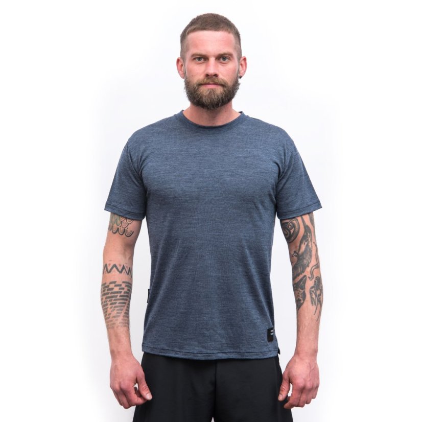 SENSOR MERINO LITE pánské triko kr.rukáv mottled blue S - Barva: modrá, Velikost: S