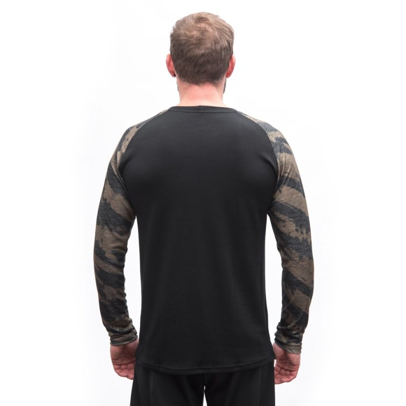 SENSOR MERINO BLEND IMPRESS pánské triko dl.rukáv černá/brush XL - Barva: černá, Velikost: XL