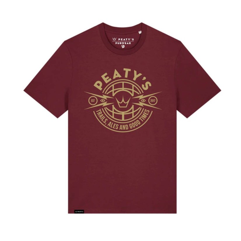PEATY'S PUBWEAR TRIKO S KRÁTKÝM RUKÁVEM TRAILS & ALES CREST / BURGUNDY (PPW-25-TEE-TAG-BRG) - Velikost: S