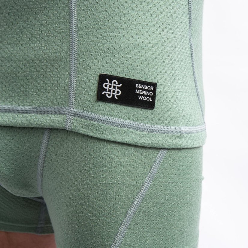 SENSOR MERINO DF pánské triko dl.rukáv zip basil green XL - Barva: zelená, Velikost: XL