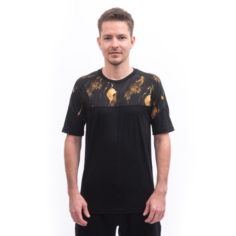 SENSOR MERINO IMPRESS pánské triko kr.rukáv černá/cosmos XXL - Barva: černá, Velikost: XXL