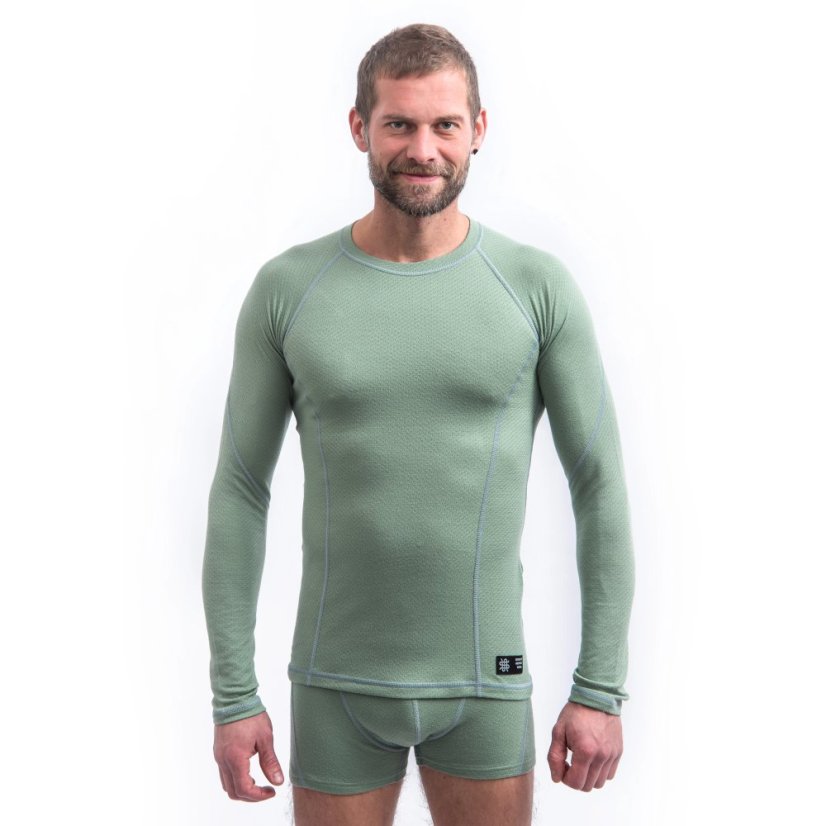 SENSOR MERINO DF pánské triko dl.rukáv basil green XL - Barva: zelená, Velikost: XL