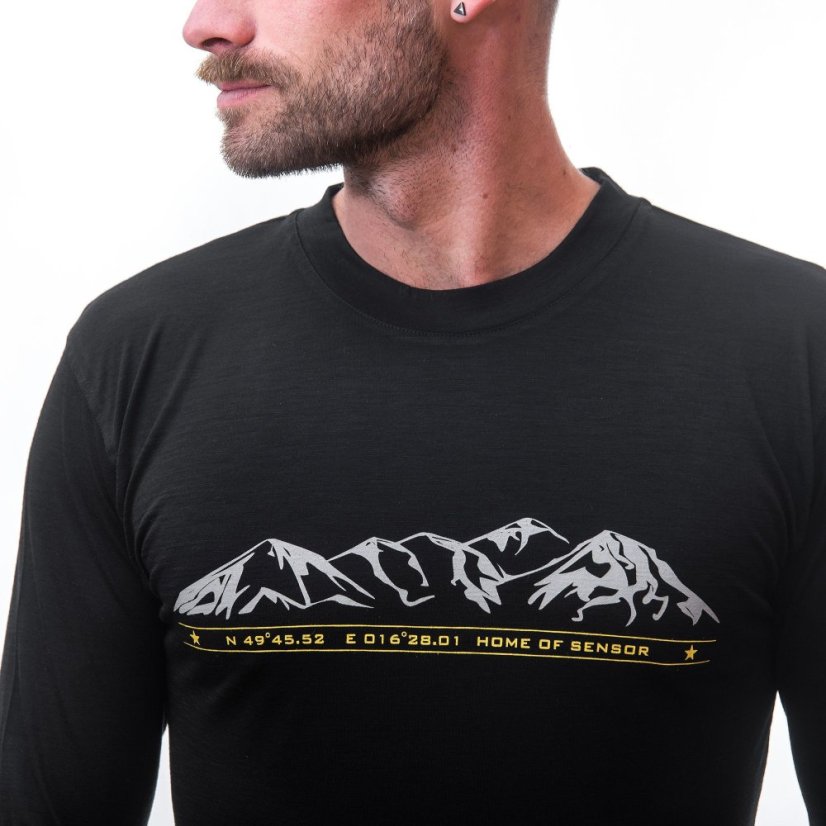SENSOR MERINO ACTIVE MOUNTAINS pánské triko dl.rukáv černá S - Barva: černá, Velikost: S