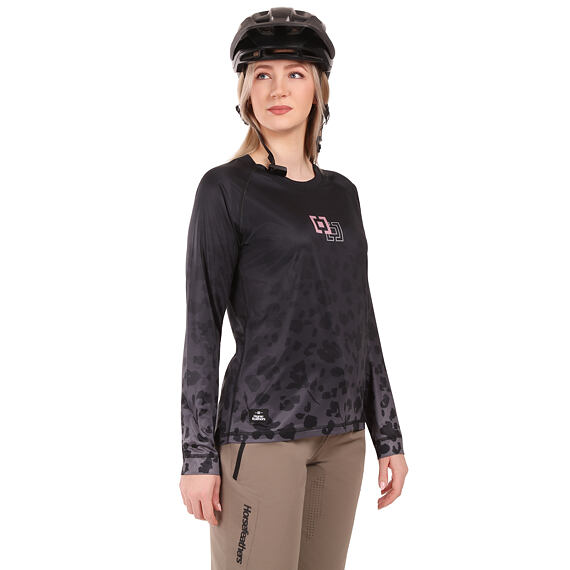 Cyklistický dámsky dres Horsefeathers Deco LS - black/cheetah