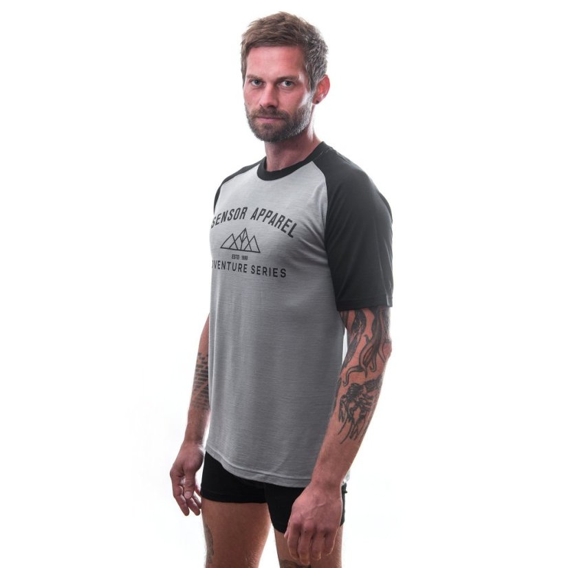 SENSOR MERINO ACTIVE ADVENTURE pánské triko kr.rukáv šedá/černá S - Barva: černá, Velikost: S