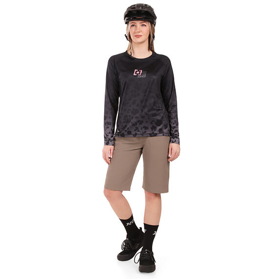 Cyklistický dámsky dres Horsefeathers Deco LS - black/cheetah