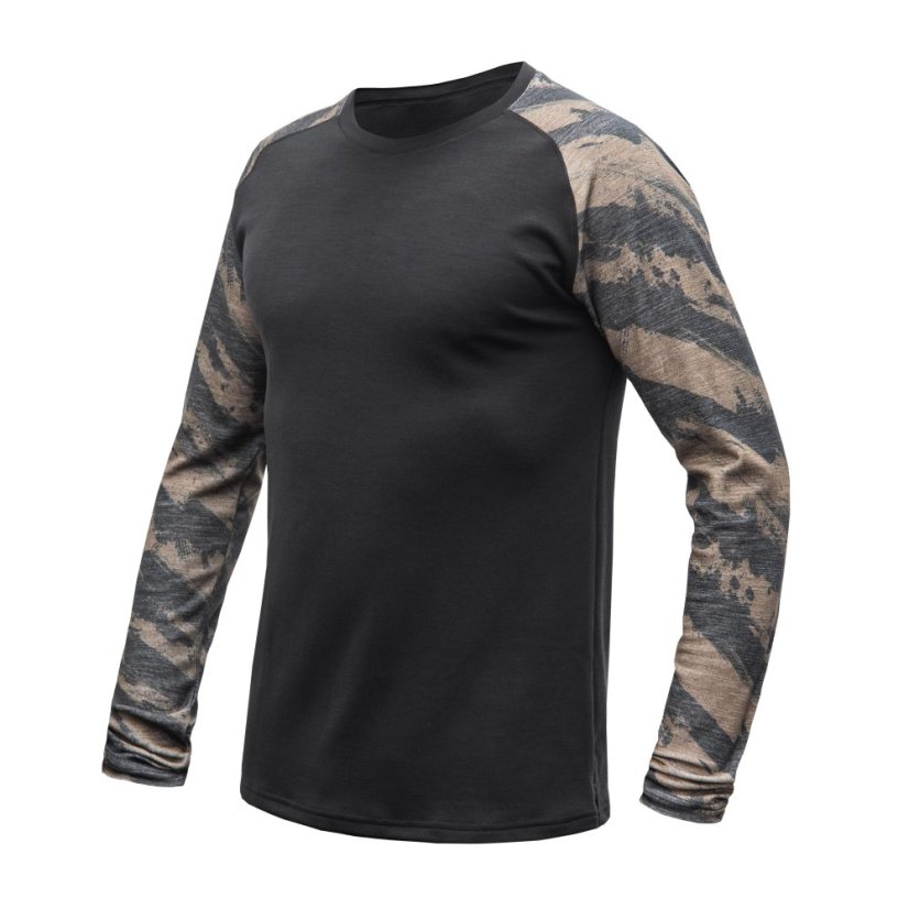 SENSOR MERINO BLEND IMPRESS pánské triko dl.rukáv černá/brush XL - Barva: černá, Velikost: XL