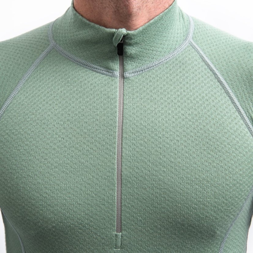 SENSOR MERINO DF pánské triko dl.rukáv zip basil green XL - Barva: zelená, Velikost: XL